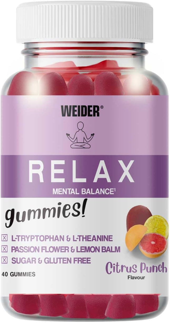 Weider Relax & Sleep Gummies with L-Theanine, L-Tryptophan, Passionflower, Lemon Balm & B6 - Citrus Punch Flavour