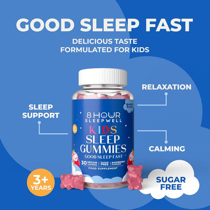 Kids Sleep Gummies – 30 Vegan, Gluten-Free Gummies with Magnesium, L-Theanine & B6 – For Kids 3+