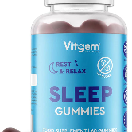 Sleep Gummies with Ashwagandha & Magnesium – Vegan, Sugar-Free, Blueberry Flavour – Natural Sleep Support