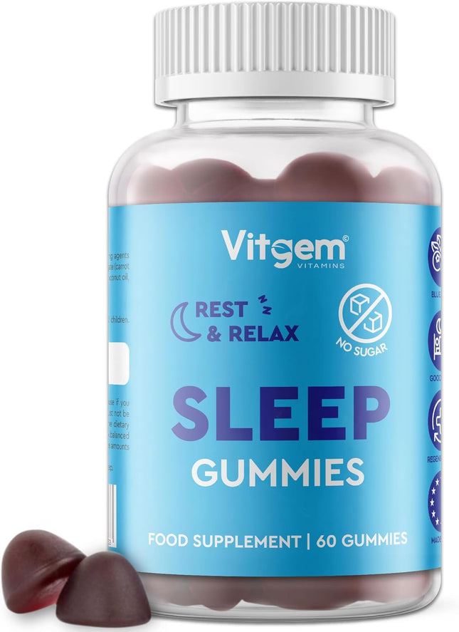 Sleep Gummies with Ashwagandha & Magnesium – Vegan, Sugar-Free, Blueberry Flavour – Natural Sleep Support