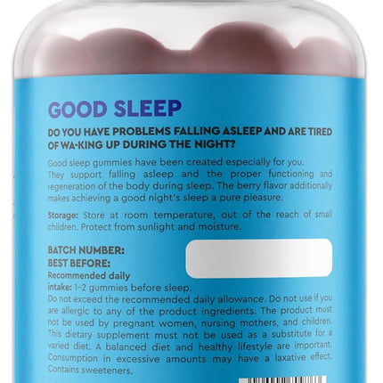 Sleep Gummies with Ashwagandha & Magnesium – Vegan, Sugar-Free, Blueberry Flavour – Natural Sleep Support