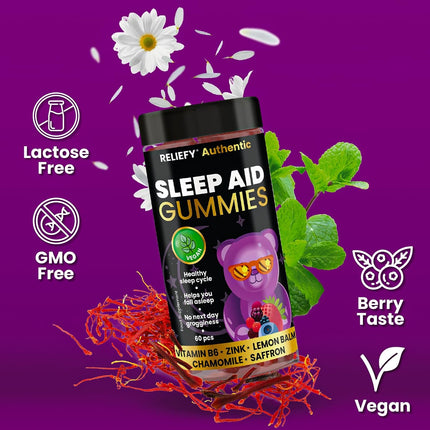 Adult Sleep Gummies – Natural Sleep Aid with Zinc, Saffron, Vitamin B6, Chamomile & Lemon Balm – Vegan & Melatonin-Free
