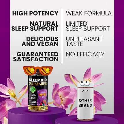 Adult Sleep Gummies – Natural Sleep Aid with Zinc, Saffron, Vitamin B6, Chamomile & Lemon Balm – Vegan & Melatonin-Free