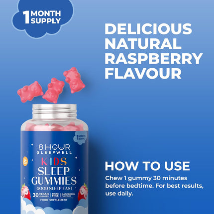 Kids Sleep Gummies – 30 Vegan, Gluten-Free Gummies with Magnesium, L-Theanine & B6 – For Kids 3+