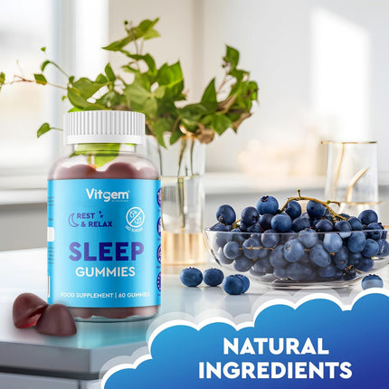 Sleep Gummies with Ashwagandha & Magnesium – Vegan, Sugar-Free, Blueberry Flavour – Natural Sleep Support