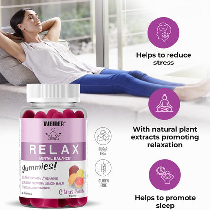 Weider Relax & Sleep Gummies with L-Theanine, L-Tryptophan, Passionflower, Lemon Balm & B6 - Citrus Punch Flavour