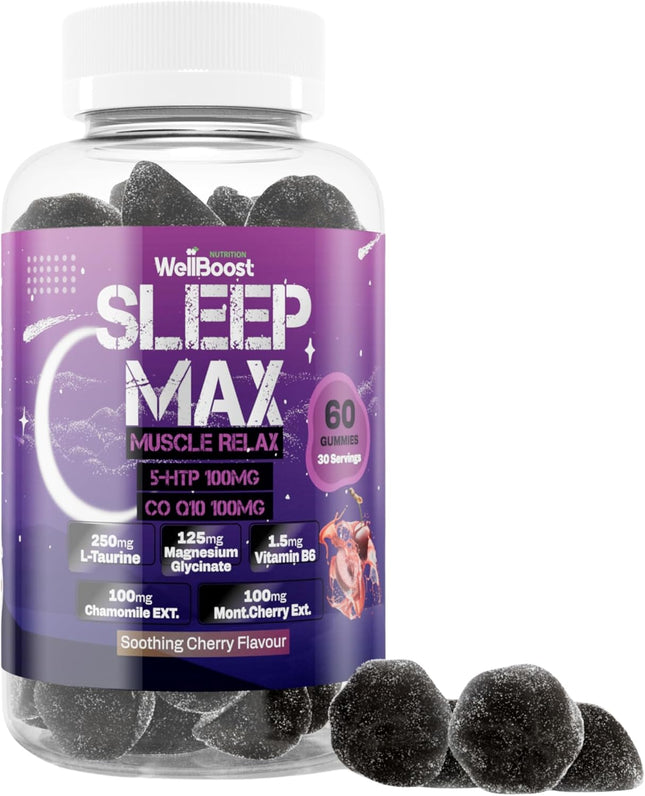 Sleep Max Gummies – 5-HTP, CoQ10, Magnesium & Botanicals – Cherry Flavour