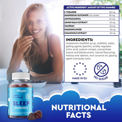 Sleep Gummies with Ashwagandha & Magnesium – Vegan, Sugar-Free, Blueberry Flavour – Natural Sleep Support