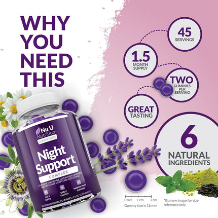 Melatonin Alternative + L-Theanine, Lavender & Chamomile – Passionfruit Flavour Gummies