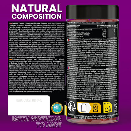 Adult Sleep Gummies – Natural Sleep Aid with Zinc, Saffron, Vitamin B6, Chamomile & Lemon Balm – Vegan & Melatonin-Free
