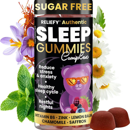 Adult Sleep Gummies – Natural Sleep Aid with Zinc, Saffron, Vitamin B6, Chamomile & Lemon Balm – Vegan & Melatonin-Free