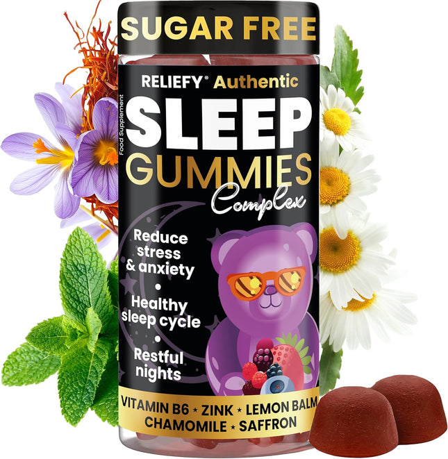 Adult Sleep Gummies – Natural Sleep Aid with Zinc, Saffron, Vitamin B6, Chamomile & Lemon Balm – Vegan & Melatonin-Free
