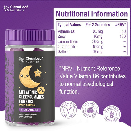 Natural Sleep Support Gummies for Kids – Promotes Healthy Sleep Patterns & Melatonin Production – 60 Count