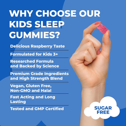 Kids Sleep Gummies – 30 Vegan, Gluten-Free Gummies with Magnesium, L-Theanine & B6 – For Kids 3+
