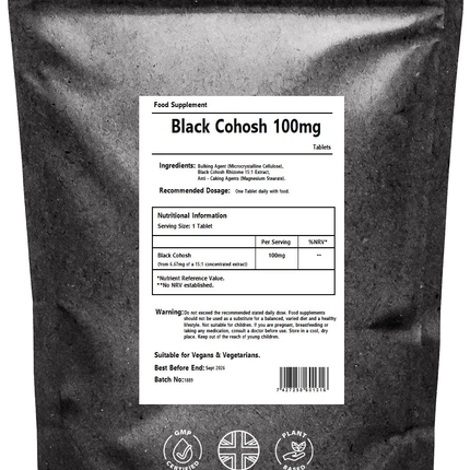 Black Cohosh Tablets 100mg - High Strength Menopause Symptoms Relief Tablets