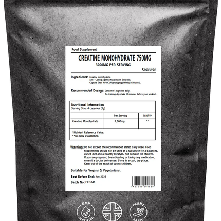 Creatine Monohydrate 750mg Capsules – Increase Performance