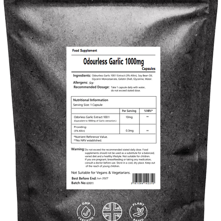 Garlic Capsules Odourless 1000mg Capsules with High Strength Allicin
