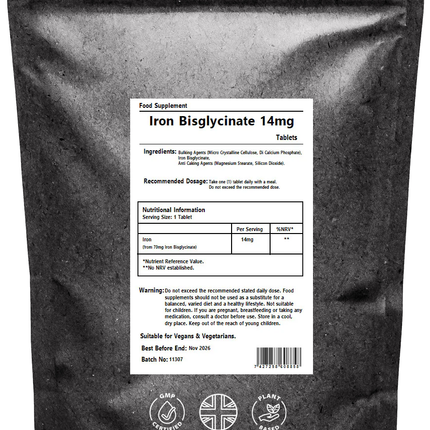 Gentle Iron Bisglycinate 14mg - Vegan Tablets