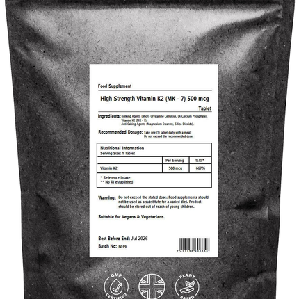 High Strength Vitamin K2 500mcg Tablets - Menaquinone MK-7 Joint Bone Health