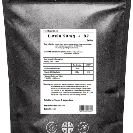Lutein 50mg & Vitamin B2 Tablets Vegans