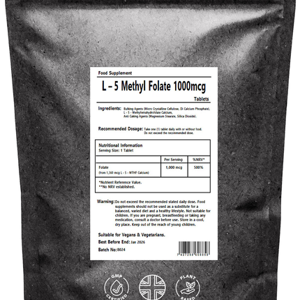 Methyl Folate 1000mcg Tablet L-5-MTHF L-5-Methyltetrahydrofolate Vitamin B9
