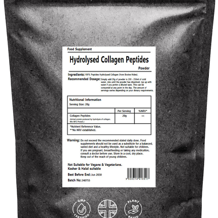 Pure Collagen Powder Hydrolysed Bovine Peptides - Beauty Hair Skin & Bones