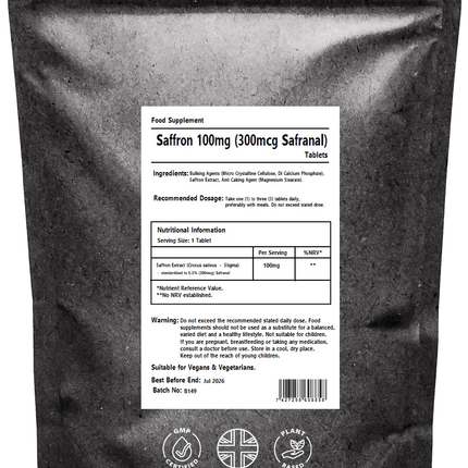 Saffron Extract 100mg Tablets - Supplement - Mood & Emotional Balance Vegans