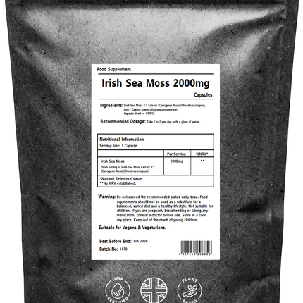 Sea Moss Capsules 2000mg, Natural Vegan Capsules Genuine Sea Moss Carrageen