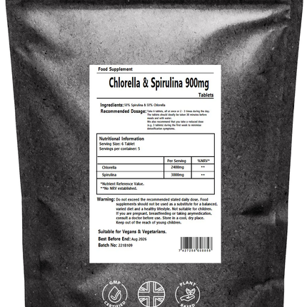 Spirulina & Chlorella 900mg Tablets Immunity Health - Detox