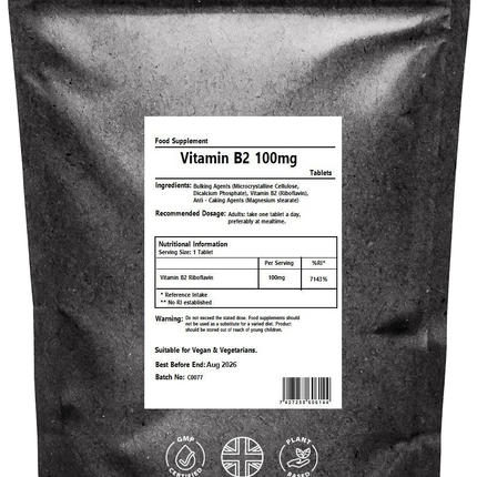 Vitamin B2 Riboflavin 100mg Tablets