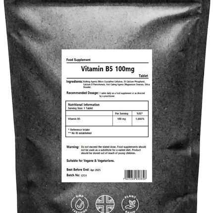 Vitamin B5 Pantothenic Acid 100mg - Vegan Tablets