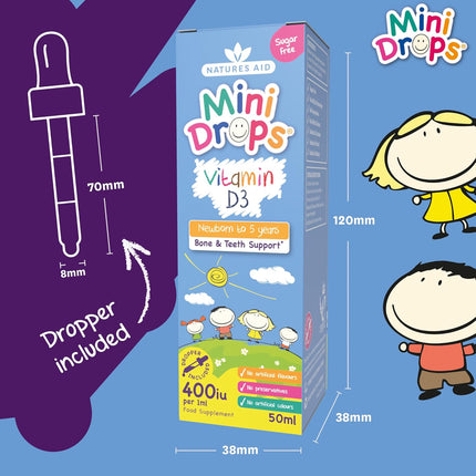 Kids Vitamin D3 Mini Drops 50m - Natures Aid