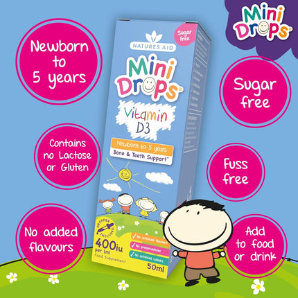 Kids Vitamin D3 Mini Drops 50m - Natures Aid
