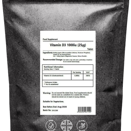 Vitamin D 1000IU Tablets - Immune & Bone Support (Low Dose)