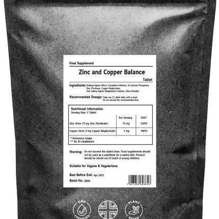 Zinc & Copper Balance Tablets  15mg & 1mg for Hair Growth Skin & Nails